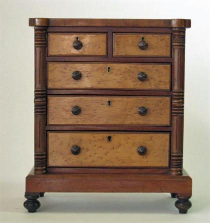 Appraisal: Miniature mahogany and bird's eye maple chest of drawers th