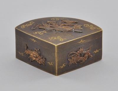 Appraisal: A Fan Shape Mixed Metals Box With the background in