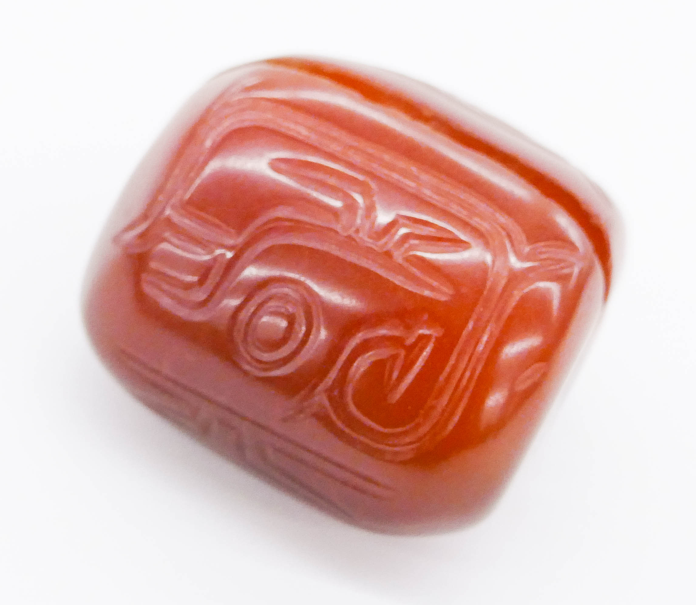 Appraisal: Chinese Qing Red Jade Split Bead or Toggle '' An