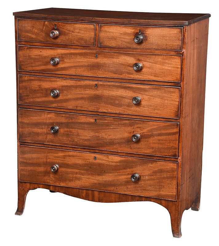 Appraisal: Georgian Mahogany Six Drawer Chest British th century figured mahogany