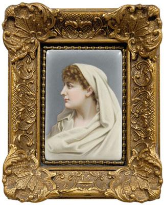 Appraisal: German porcelain plaque profile portrait of woman with shroud hand