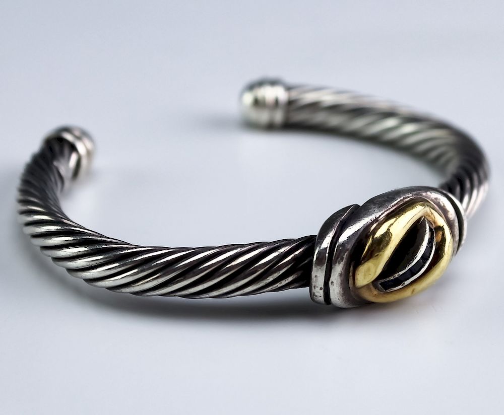 Appraisal: Yurman Style Silver Gold Sapphire Bracelet Crafted in the style