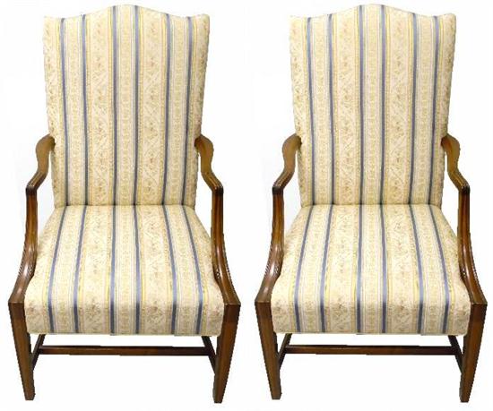 Appraisal: A pair of Lolling chairs mahogany frame blue gold and