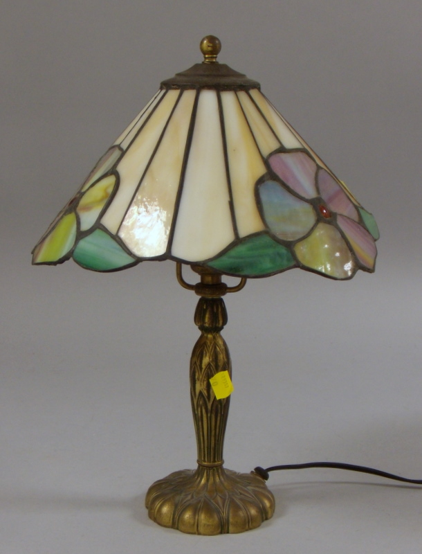 Appraisal: Pairpoint Gilt Cast Metal Table Lamp with Leaded Jeweled and