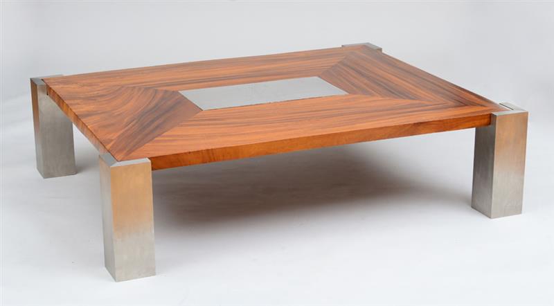 Appraisal: COFFEE TABLE Mahogany and brushed stainless steel x x in