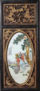 Appraisal: Chinese Enameled Porcelain Plaque in Carved Frame One of a