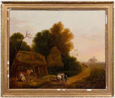 Appraisal: Painting follower of Thomas Barker travelers on path near a