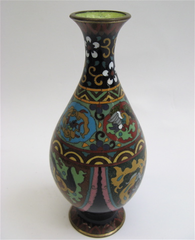 Appraisal: JAPANESE CLOISONNE ENAMEL VASE c with round pedestal base shield-shaped