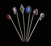 Appraisal: Lot of Six Vintage Stick Pins Stick pin head features