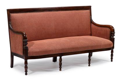 Appraisal: Empire carved mahogany settee early th century The straight rectangular