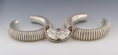 Appraisal: A Pair of Akha Tribe Silver Cuffs and Pendant Of