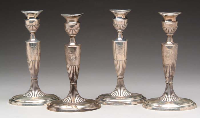 Appraisal: SET OF FOUR GORHAM STERLING CANDLESTICKS Each weighted candlestick fitted