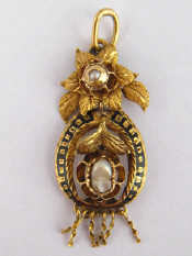 Appraisal: An antique carat gold freshwater pearl and enamel pendant approx