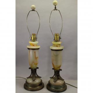 Appraisal: Onyx Lamps Bronze Mounts Onyx Lamps Bronze Mounts Height of