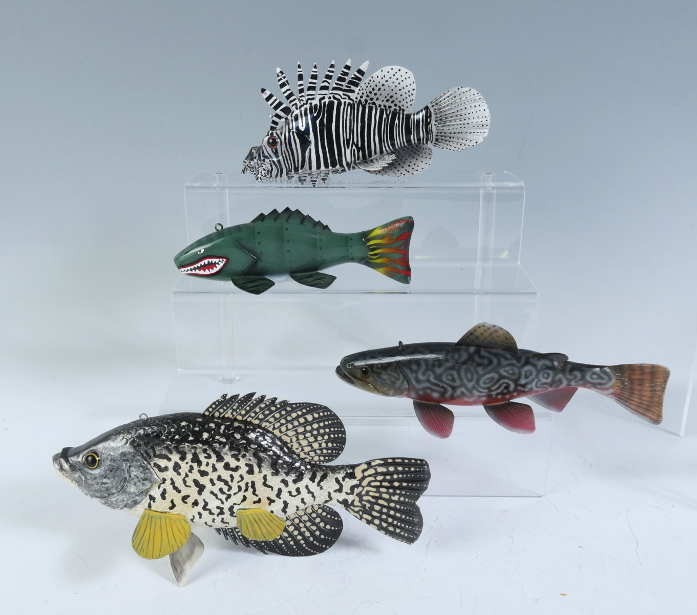 Appraisal: FOUR PIECE JOHN LASKE REALISTIC FISH DECOY LOT Trout Type