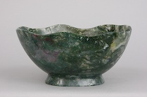 Appraisal: Moss Agate Bowl Made for Asprey Finely polished elongated bowl