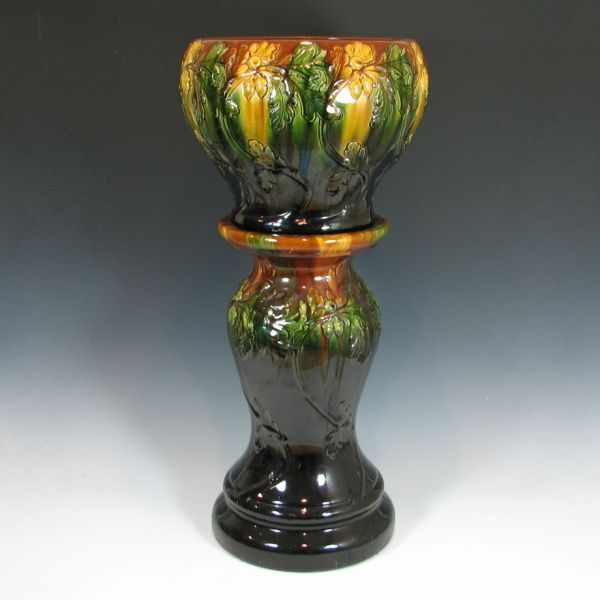 Appraisal: Blended glaze jardiniere and pedestal with oak leaf and acorn