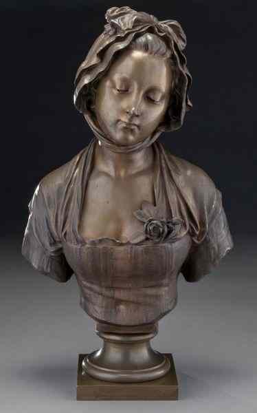 Appraisal: Eugene Laurent bronze portrait bust of a maiden Signed ''E