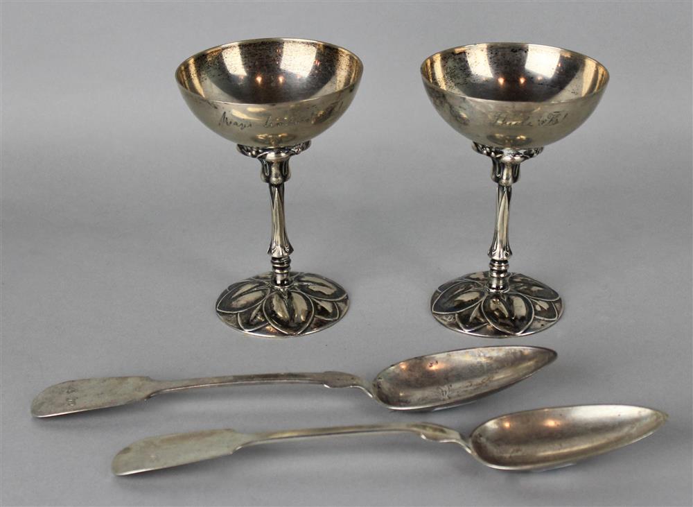 Appraisal: PAIR OF GERMAN ART NOUVEAU SILVER GOBLETS Berlin marked with