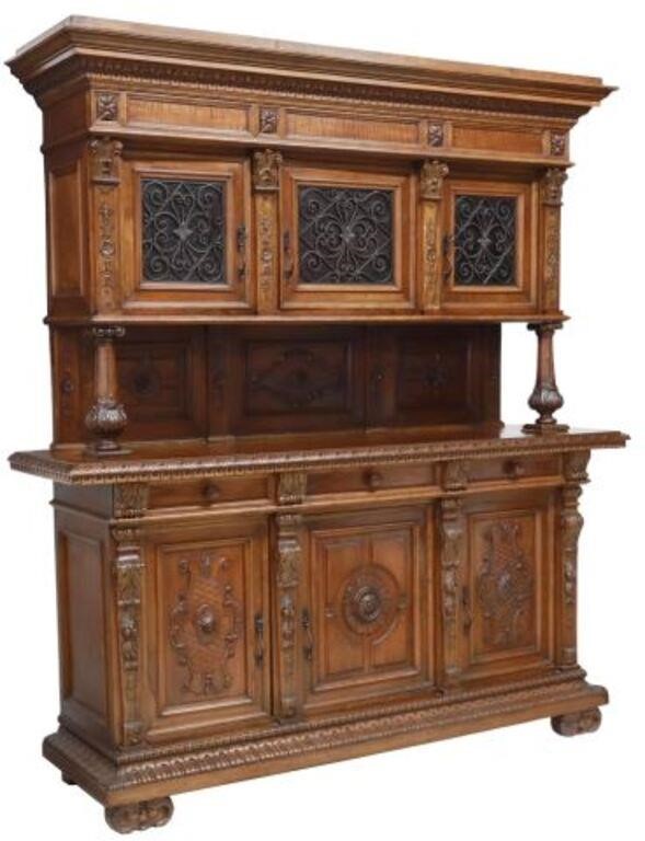 Appraisal: Italian Renaissance Revival walnut sideboard early th c two-tiered case