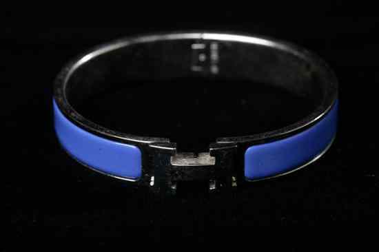 Appraisal: HERM S BLUE ENAMELLED SILVER AND PALLADIUM PLATED H BRACELET