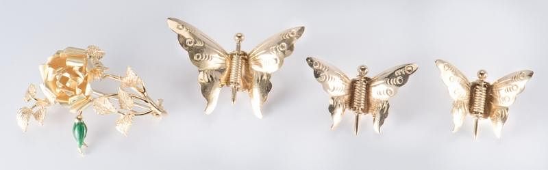 Appraisal: Gold Pins incl Butterflies st group Set of three K