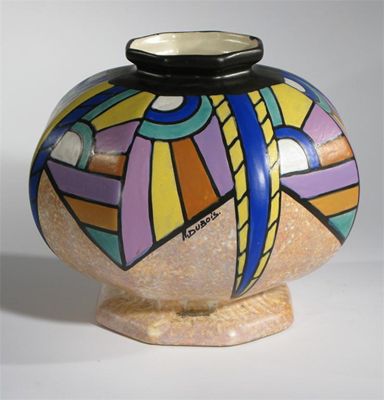 Appraisal: A Belgium Art Deco earthenware vase by A Dubois octagonal