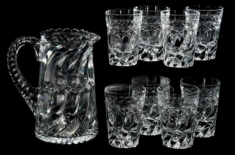 Appraisal: Cut Glass J Hoare Pitcher Eight Tumblers double tier of