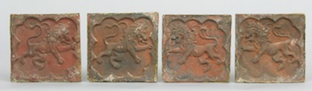 Appraisal: Four Antique Belgian Molded Earthenware Tiles ca th Century Four