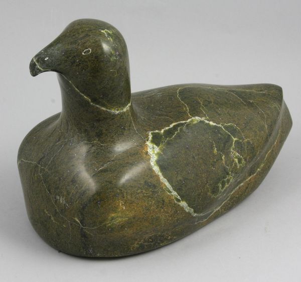 Appraisal: Inuit carved green stone duck x initialed 'M X' Property