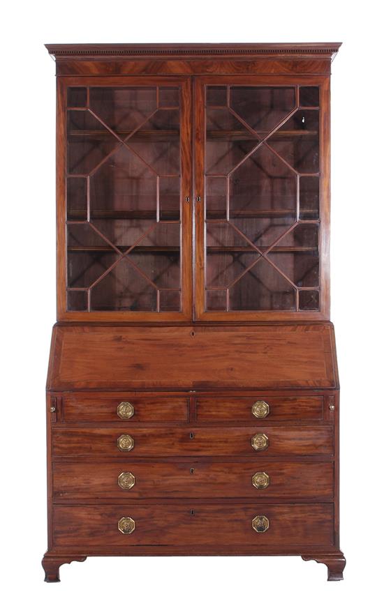 Appraisal: George III inlaid mahogany bureau bookcase first half th century