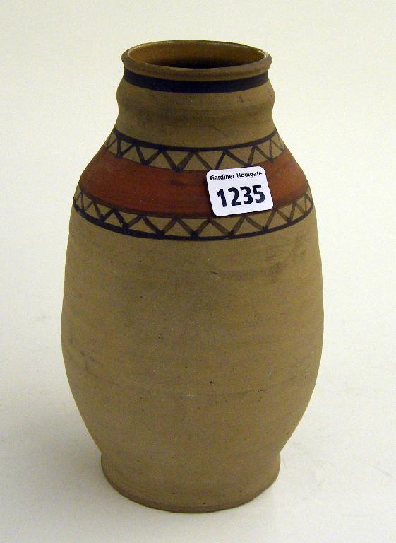 Appraisal: Carter Stabler and Adams unglazed ware ovoid vase painted to