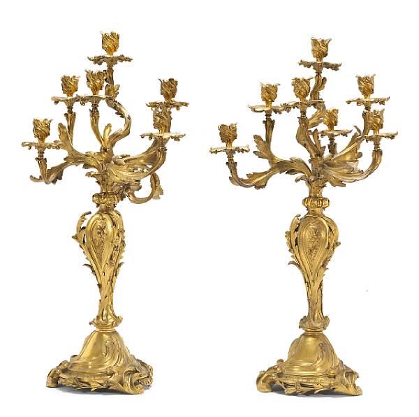 Appraisal: A pair of Louis XV style gilt bronze seven light