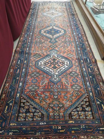 Appraisal: Hamadan Persian Handmade Runner a trio of geometric medallions floral