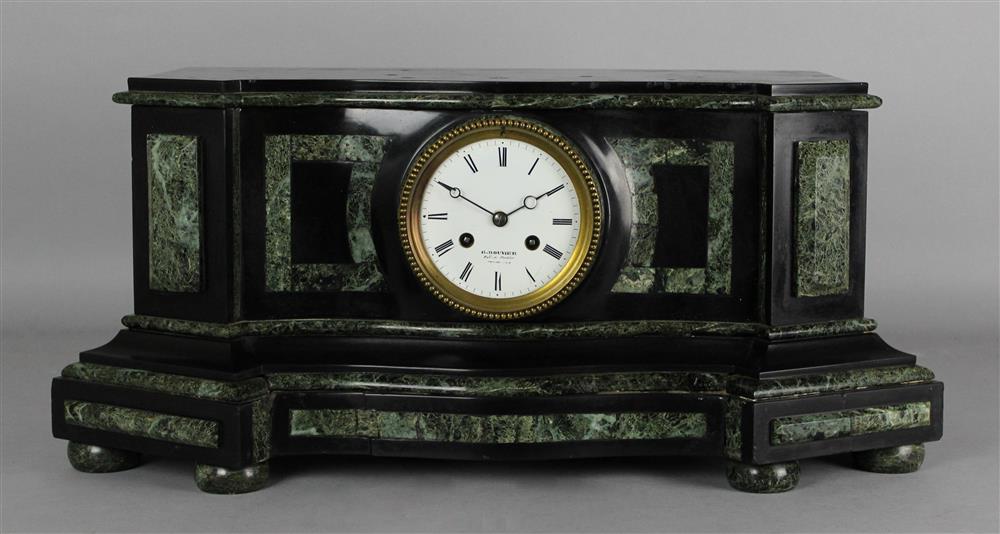 Appraisal: BAROQUE STYLE VERDE ANTICO AND BLACK MARBLE MANTEL CLOCK BY