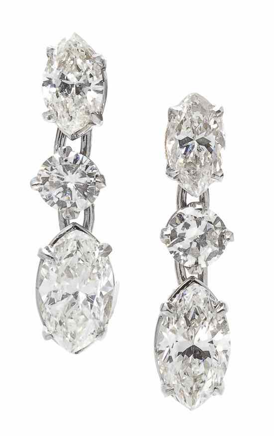 Appraisal: A Pair of Karat White Gold and Diamond Earrings containing