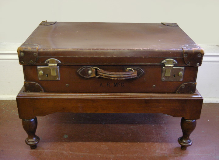 Appraisal: Edwardian Chromed Brass-Mounted Russet Leather Travel Case first quarter th