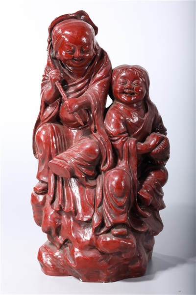 Appraisal: Chinese red glazed ceramic figure group x x approx