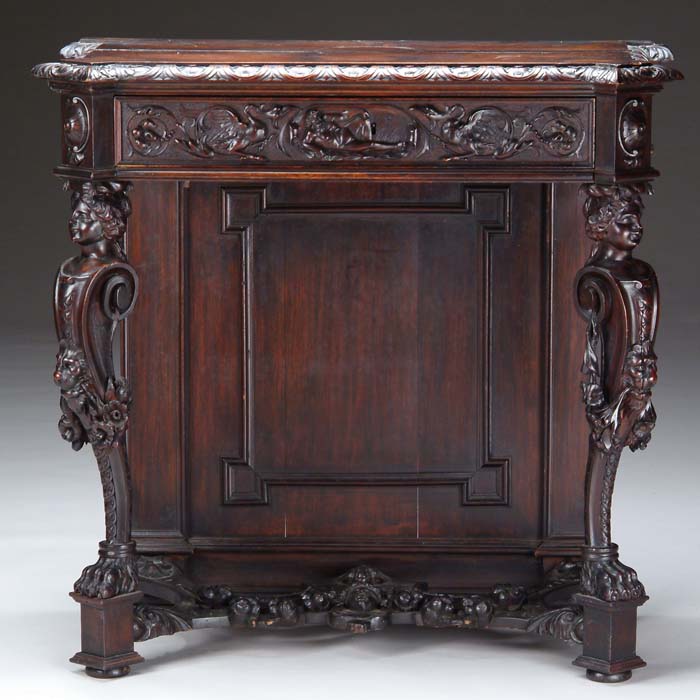 Appraisal: CARVED ONE DRAWER HALL TABLE Shaped top having a carved