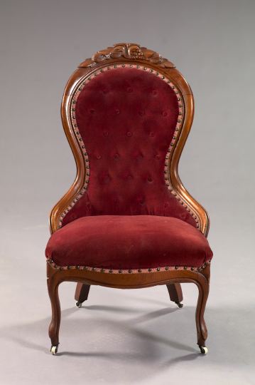 Appraisal: American Rococo Revival-Style Walnut Lady's Chair the fruit- and foliate-carved