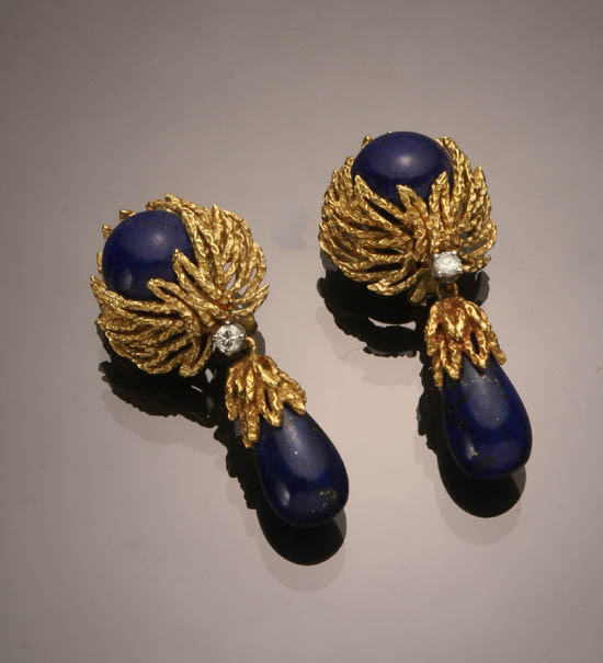 Appraisal: Lot Property of Various Owners Pair of -Karat Yellow-Gold Lapis