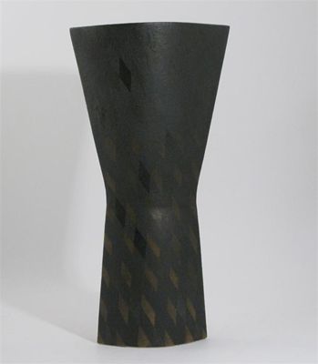 Appraisal: Peter Moss a tall raku fired vase waisted form decorated