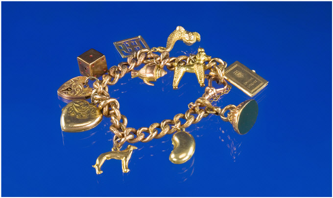 Appraisal: ct Gold Charm Bracelet Each Link Hallmarked Every Other Link