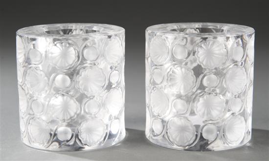 Appraisal: Pair of Orrefors crystal candleholders with shell designs Pair of