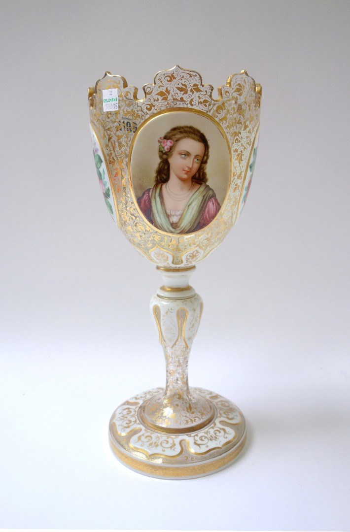 Appraisal: A large Bohemian glass goblet late th century overlaid in