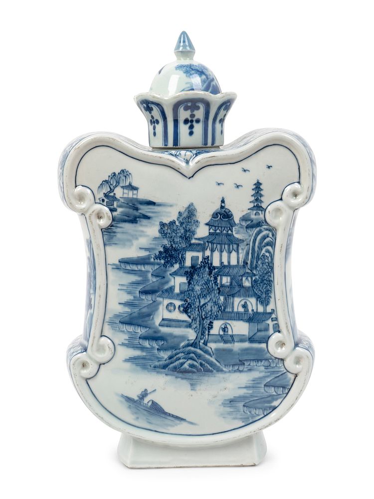 Appraisal: A Chinese Blue and White Porcelain Cartouche-Shaped Bottle Vase Height