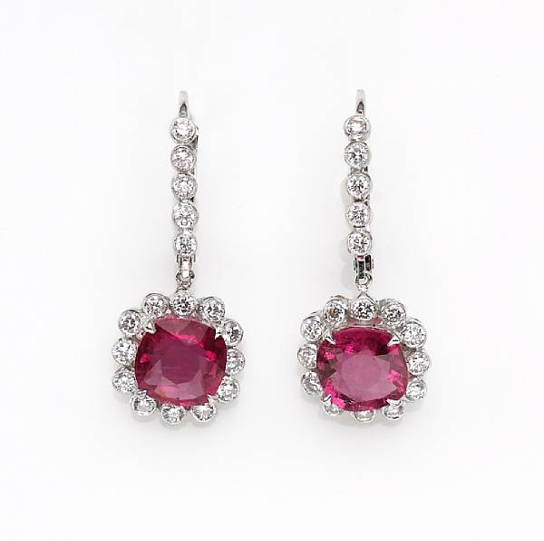 Appraisal: A pair of rubellite and diamond earrings estimated total rubellite