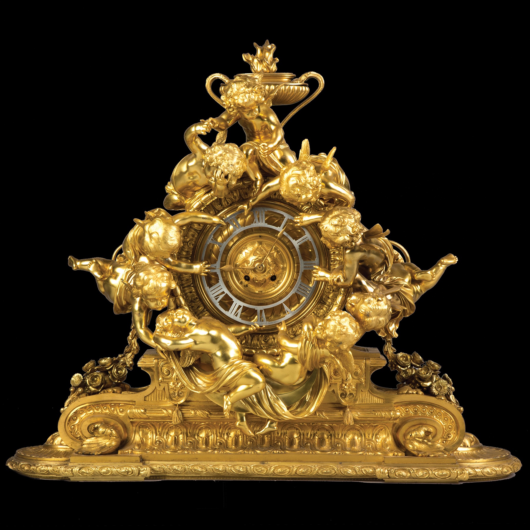 Appraisal: Monumental French Napoleon III Gilt Bronze Mantel Clock With Cherubs