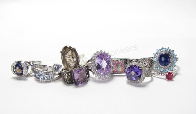 Appraisal: Eleven sterling silver rings with various simulated stones dwt