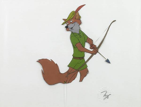 Appraisal: Two Walt Disney celluloids from Robin Hood gouache on laminated